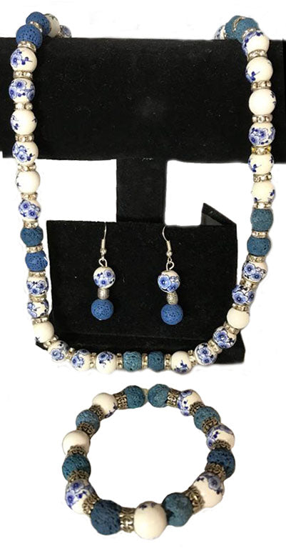 Cloisonne Necklace, Earring and Bracelet Jewelry SetWomen's